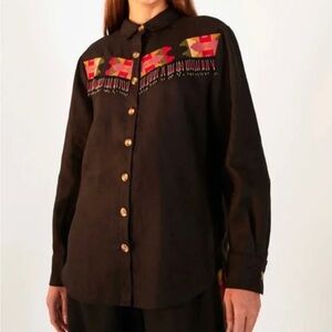NWT Farm Rio Black Beaded Fringe Shirt Button Down Size Large NEW